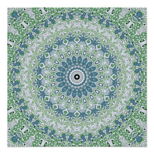 Poster Motif Mandala Côtier Vert de Mer et Bleu (Devant)
