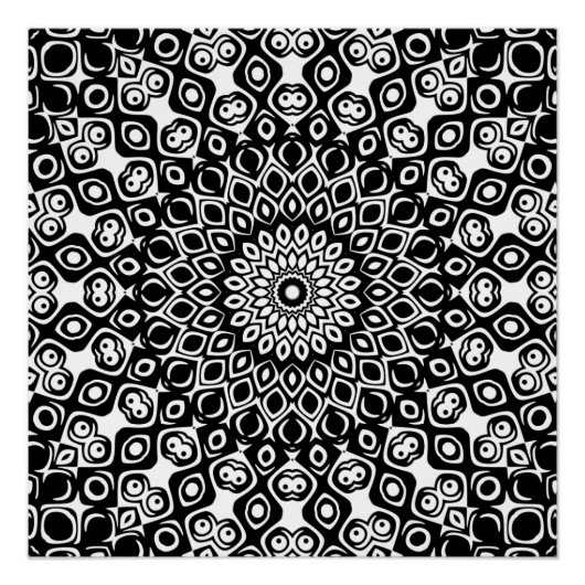 Poster Motif Mandala noir et blanc (Devant)