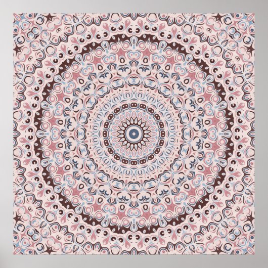 Poster Motif Mandala Rose et Bleu Boho (Devant)