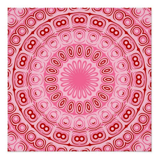 Poster Motif Mandala Rouge et Rose (Devant)