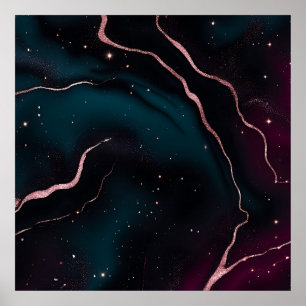 Poster Motif Marbre Galaxie Or Rose Émeraude