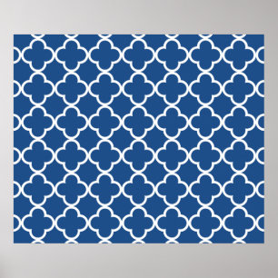 Poster Motif marocain classique bleu et blanc Quatrefoil