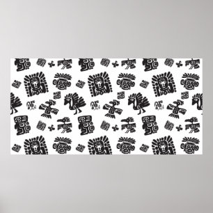 Poster Motif maya sans couture. Elem noir et blanc