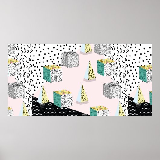 Poster Motif Memphis avec géométrique, grille, rayé et  (Devant)