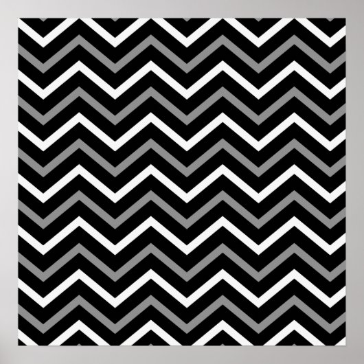 Poster Motif moderne Black White et Grey Chevron Zigzag (Devant)