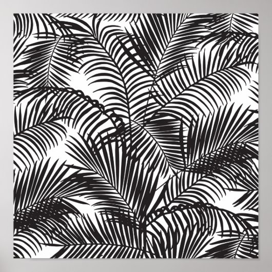 Poster Motif moderne de palmiers tropicaux noirs (Devant)