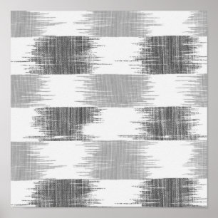 Poster Motif noir moderne d'ikat de blanc gris