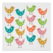 Poster Motif oiseaux atomiques colorés du milieu du XXe s (Devant)