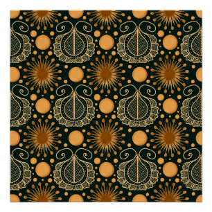 Poster Motif ornemental bohème en or élégant
