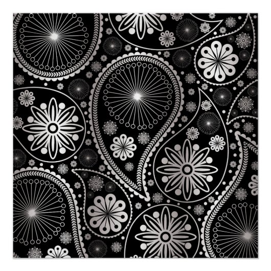 Poster Motif paisley argenté (Devant)