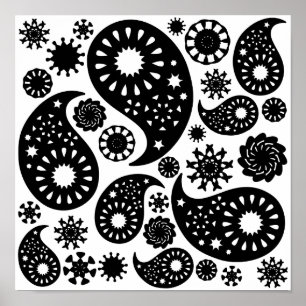 Poster Motif Paisley noir et blanc.