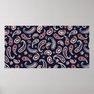 Poster Motif paisley traditionnel indien sur la marine