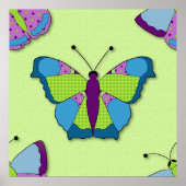 Poster Motif Papillon Patchwork sur Fond Vert (Devant)