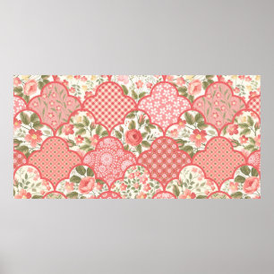 Poster motif patchwork floral sans couture avec des roses