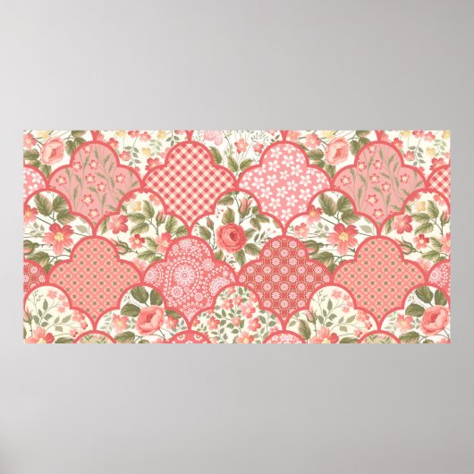 Poster motif patchwork floral sans couture avec des roses (Devant)