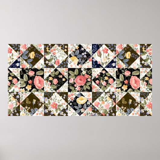 Poster motif patchwork transparent avec fleurs (Devant)