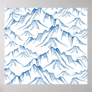 Poster Motif paysager de montagne tiré à la main.
