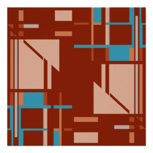 Poster Motif perpendiculaire orange corail bleu sur rouil