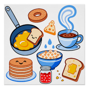 Poster Motif Petit Déjeuner Mignon – Nourriture Kawaii Sa