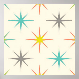 Poster Motif Rétro Starburst Milieu de Siècle