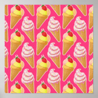 Motif rose Kawaii avec crème glacée aux fraises