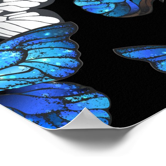 Poster Motif sans couleur foncée avec papillons bleus Mor (Coin)