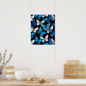 Poster Motif sans couleur foncée avec papillons bleus Mor (Cuisine)