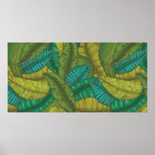 Poster Motif sans couture à main avec feuilles à banane /