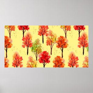 Poster Motif sans couture, arbres d'automne. illustr aqua