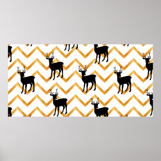 Poster Motif sans couture avec cerf noir et texture or (Devant)