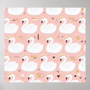 Poster Motif sans couture avec cygnes blancs.