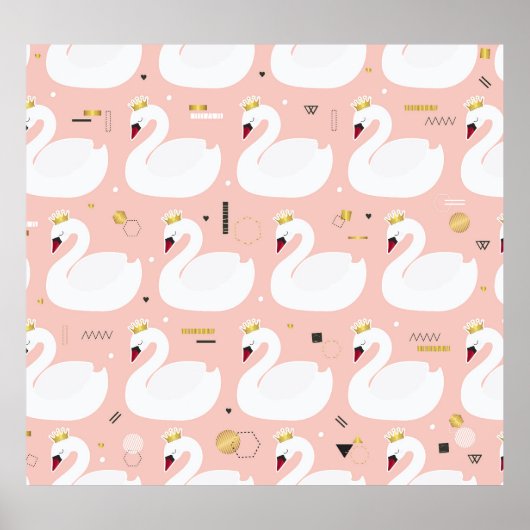 Poster Motif sans couture avec cygnes blancs. (Devant)