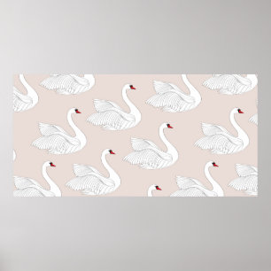 Poster Motif sans couture avec cygnes blancs. Orne d'oise