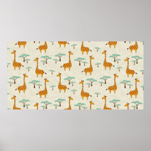 Poster Motif sans couture avec de jolies girafes et des a
