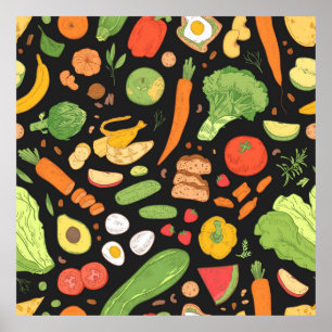 Poster Motif sans couture avec de la nourriture diététiqu