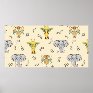 Poster Motif sans couture avec de mignons animaux africai