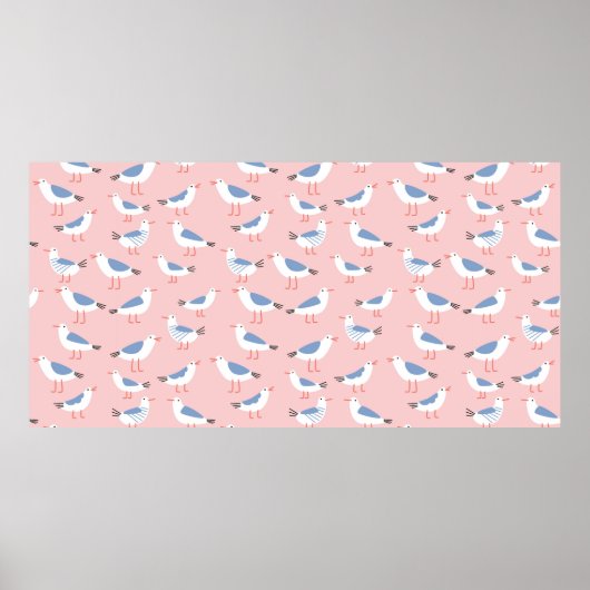 Poster Motif sans couture avec de mignons mouettes (Devant)