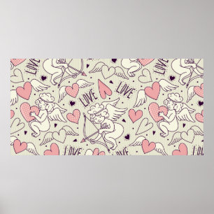 Poster Motif sans couture avec des anges. Saint-Valentin.