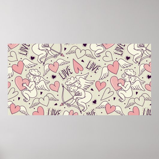 Poster Motif sans couture avec des anges. Saint-Valentin. (Devant)