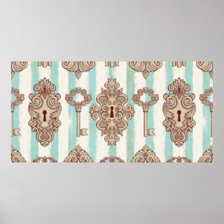 Poster Motif sans couture avec des clés et des serrures v