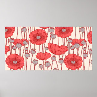 Poster Motif sans couture avec des coquelicots. 