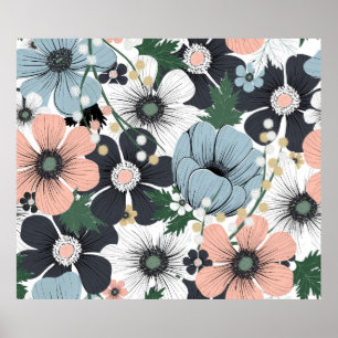 Poster Motif sans couture avec des fleurs délicates dessi
