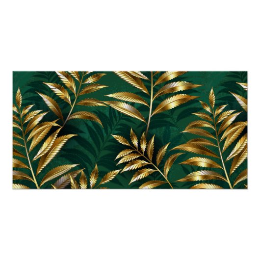 Poster Motif sans couture avec des fougères dorées (Devant)