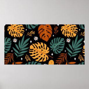 Poster Motif sans couture avec différents feuilles tropic