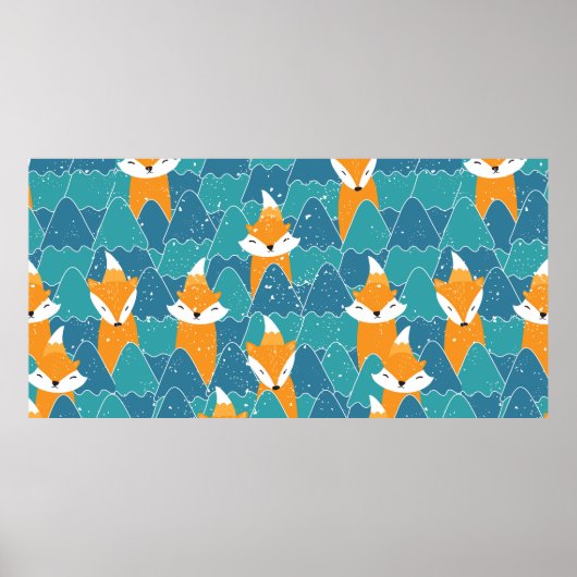 Poster Motif sans couture avec différents mignons renards (Devant)