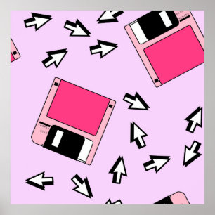Poster Motif sans couture avec disquette colorée en vapo