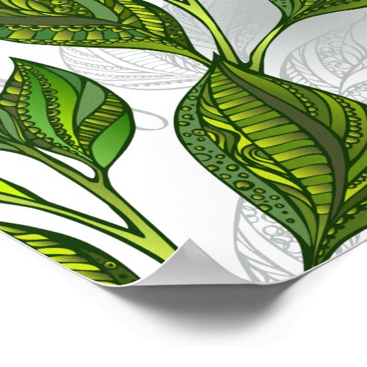 Poster Motif sans couture avec Feuilles de thé vert (Coin)