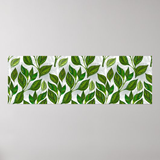 Poster Motif sans couture avec Feuilles de thé vert (Devant)