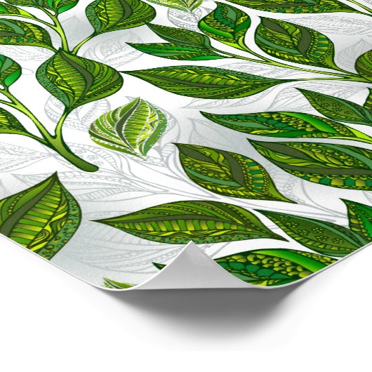 Poster Motif sans couture avec Feuilles de thé vert (Coin)
