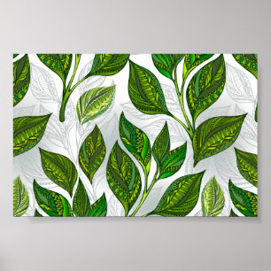 Poster Motif sans couture avec Feuilles de thé vert